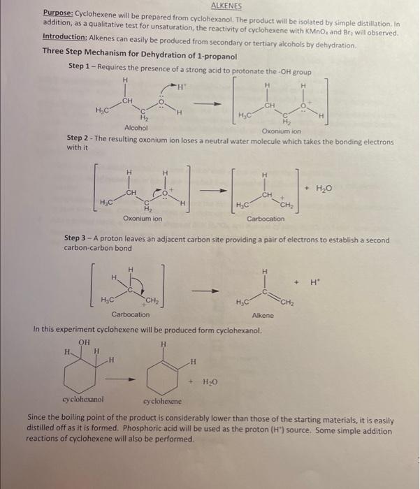 Solved ALKENES Purpose: Cyclohexene will be prepared from | Chegg.com