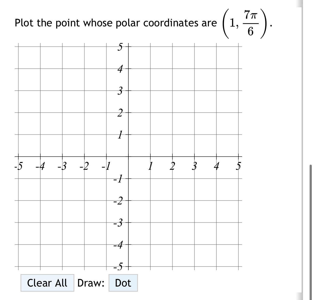 Plot the point whose polar coordinates are (1,7π6). | Chegg.com