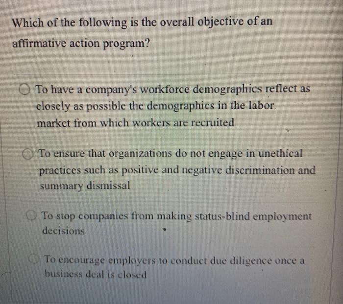 Solved Which Of The Following Is The Overall Objective Of An Chegg