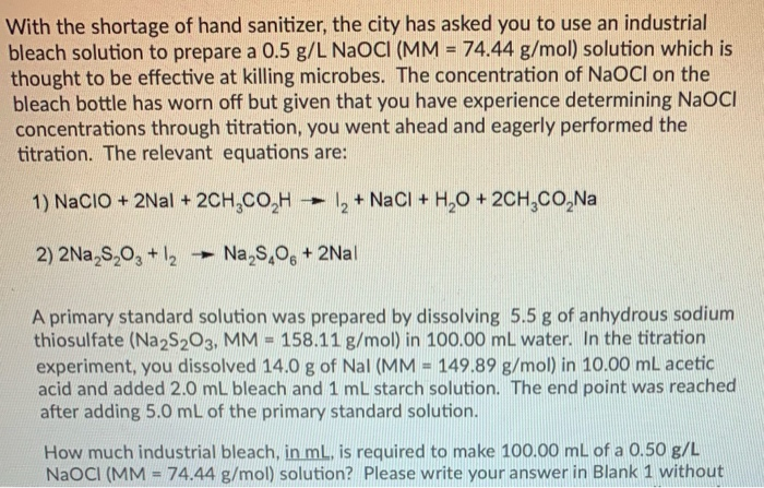 Solved With The Shortage Of Hand Sanitizer The City Has Chegg Com