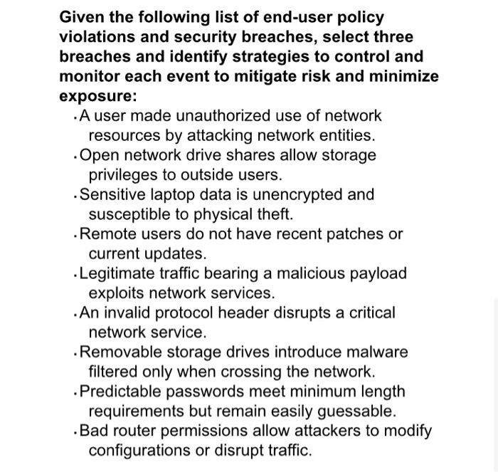 Identify At Least Two Types Of Security Events And Chegg