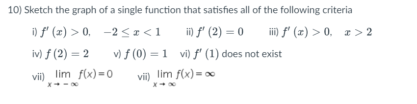 Solved Sketch the graph of ﻿a single function that satisfies | Chegg.com
