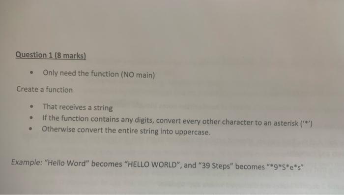 Solved - Only need the function (NO main) Create a function | Chegg.com
