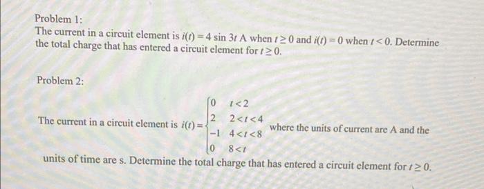 Solved Problem 1: The current in a circuit element is i(t) = | Chegg.com