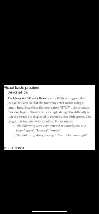 Solved Visual basic problem Description Problem 6.1 Words | Chegg.com
