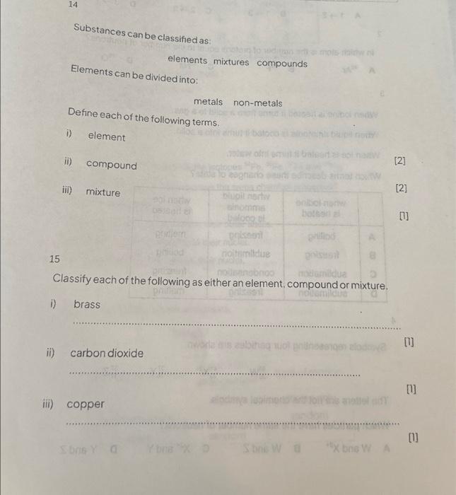 Solved 14 15 Substances can be classified as tuon to