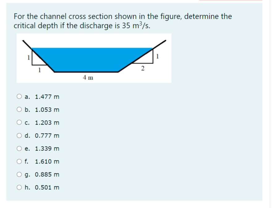 Solved For The Channel Cross Section Shown In The Figure Chegg Com