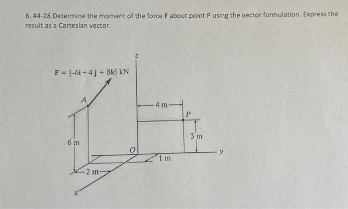 Solved 6. #4−28 Determine the moment of the force F about | Chegg.com