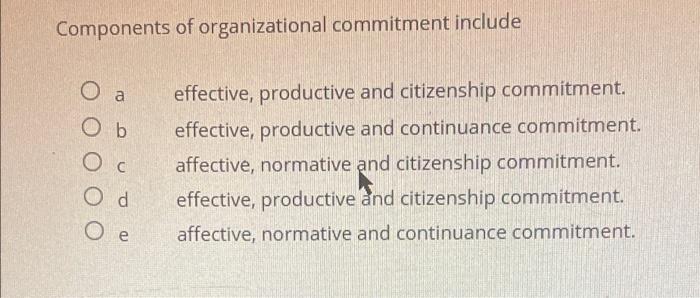 Solved Components of organizational commitment include Оа Ob | Chegg.com