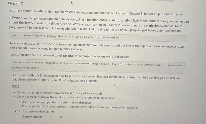 Solved Program 2 Let's have some fun with random numbers! | Chegg.com