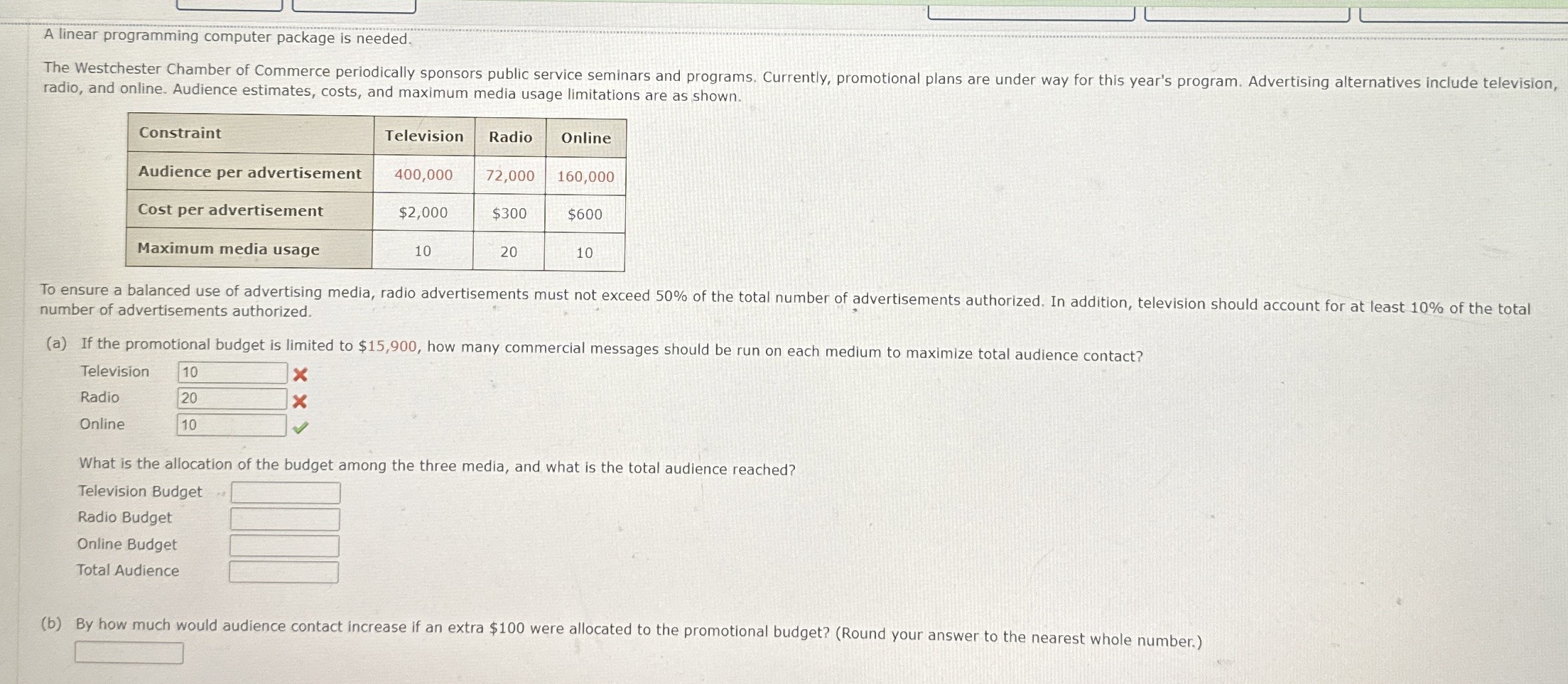 Solved A linear programming computer package is needed.To | Chegg.com
