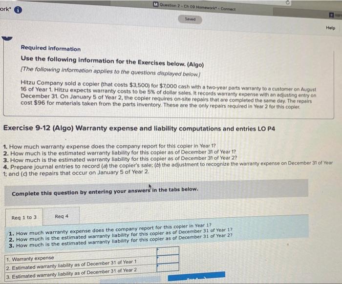 Solved M Question 2 - Ch 09 Homework Connect Ork Saved Help | Chegg.com