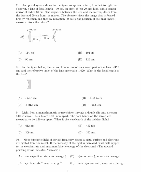 Solved 7. An Optical System Shown In The Figure Comprises In | Chegg.com