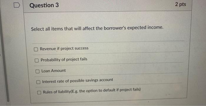 Solved Select all items that will affect the borrower's | Chegg.com