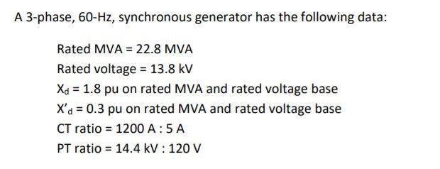 Solved A 3-phase, 60-Hz, synchronous generator has the | Chegg.com