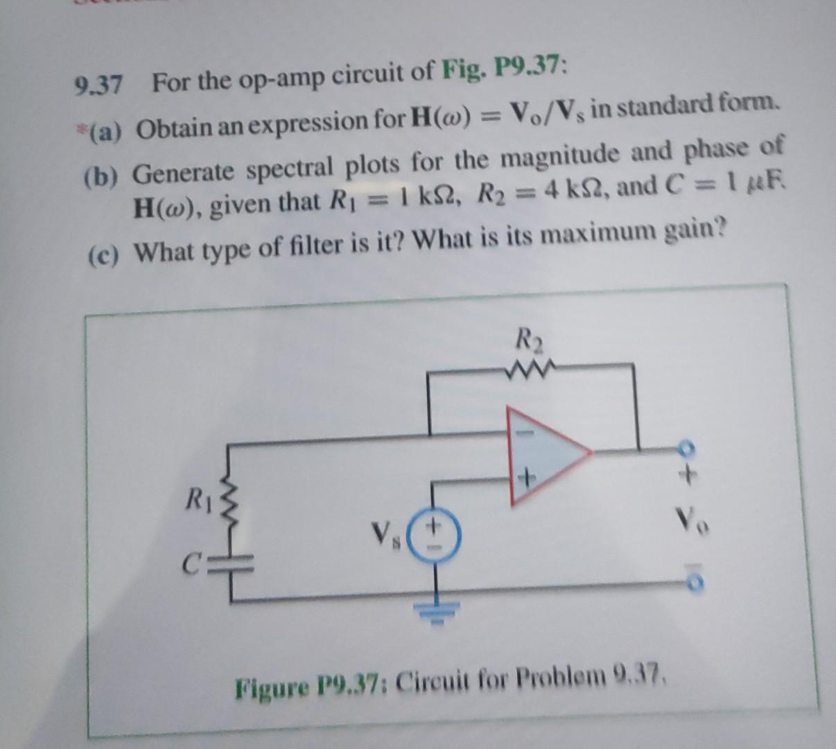 Solved 9.37 For The Op-amp Circuit Of Fig. P9.37; *(a) | Chegg.com