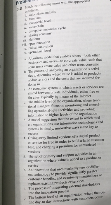Solved Problems 2 21 Match The Following Terms With The Chegg