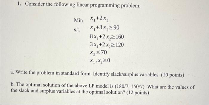 Solved 1. Consider the following linear programming problem: | Chegg.com