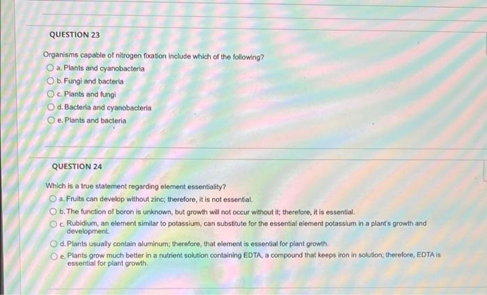 Solved QUESTION 23 Organisms capable of nitrogen fixation | Chegg.com