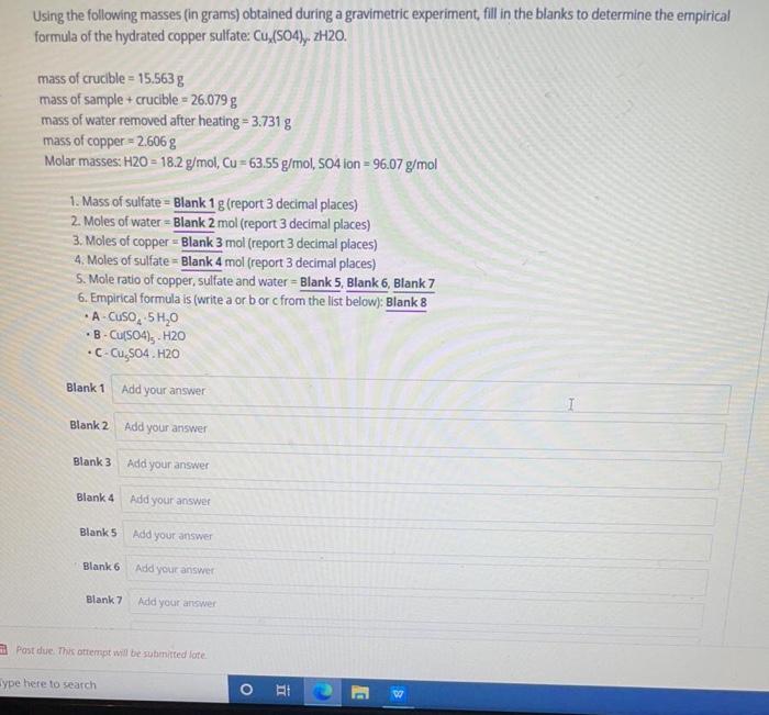 solved-using-the-following-masses-in-grams-obtained-during-chegg