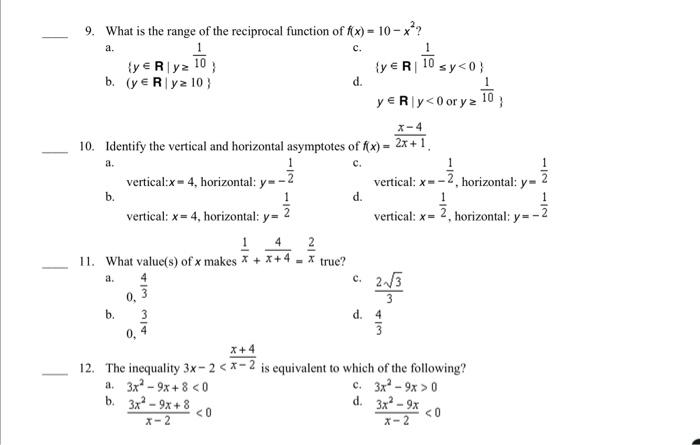 Solved 9. What is the range of the reciprocal function of | Chegg.com