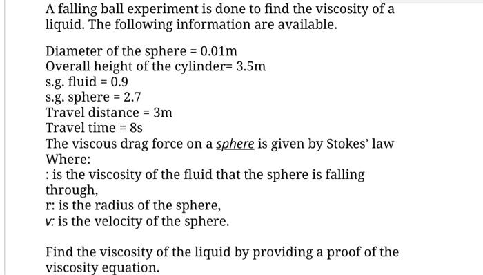 Solved A falling ball experiment is done to find the | Chegg.com