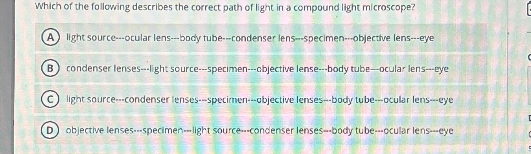 correct path of light in compound microscope