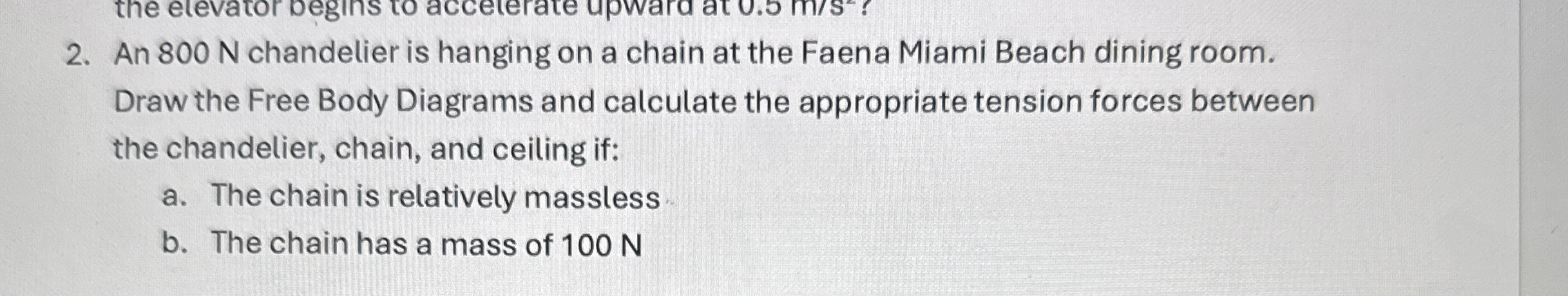 Solved An 800 ﻿N chandelier is hanging on a chain at the | Chegg.com