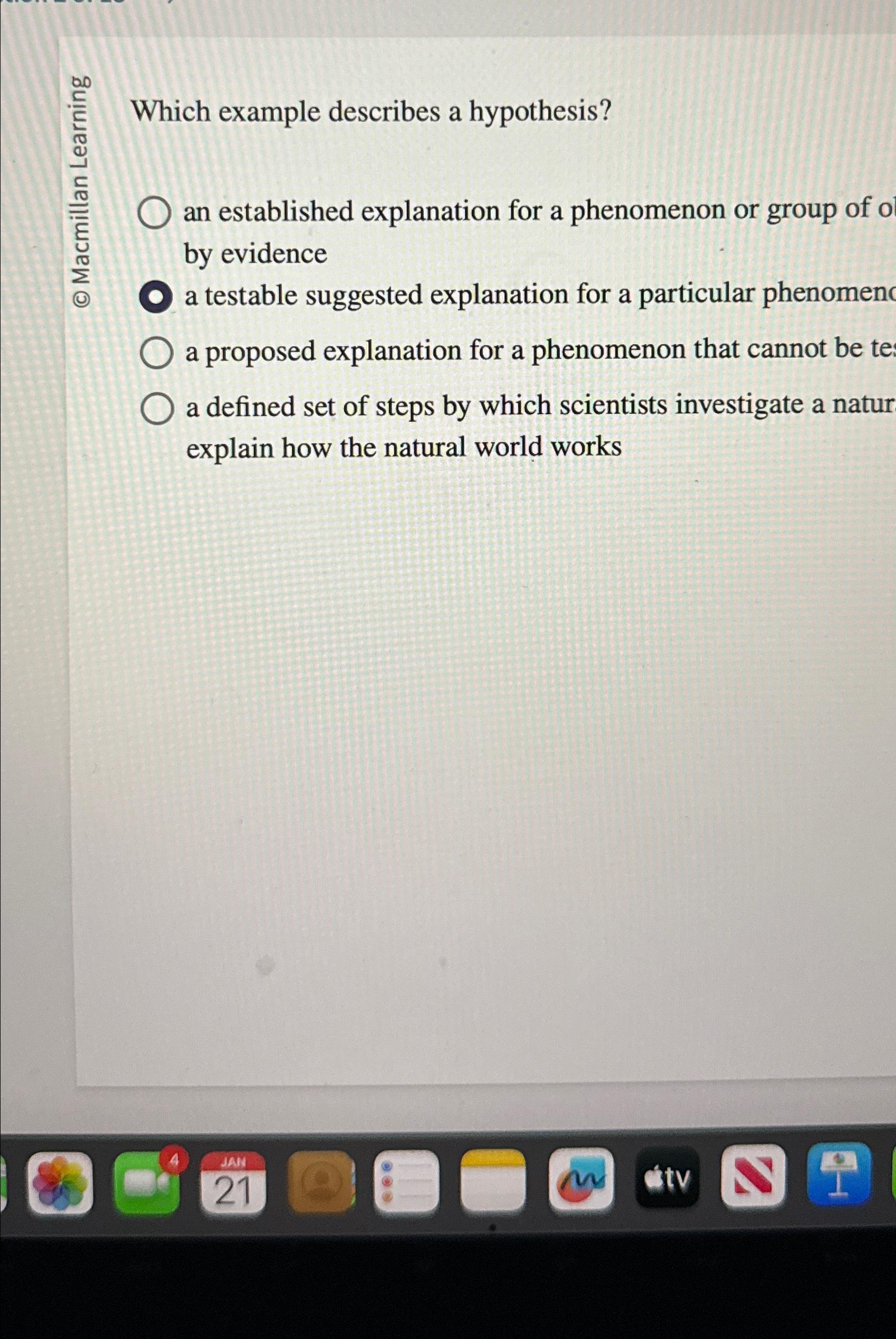 Solved Which example describes a hypothesis?an established | Chegg.com