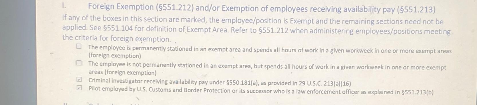 Solved I. Foreign Exemption ( ﻿$551.212 ) ﻿and/or Exemption | Chegg.com