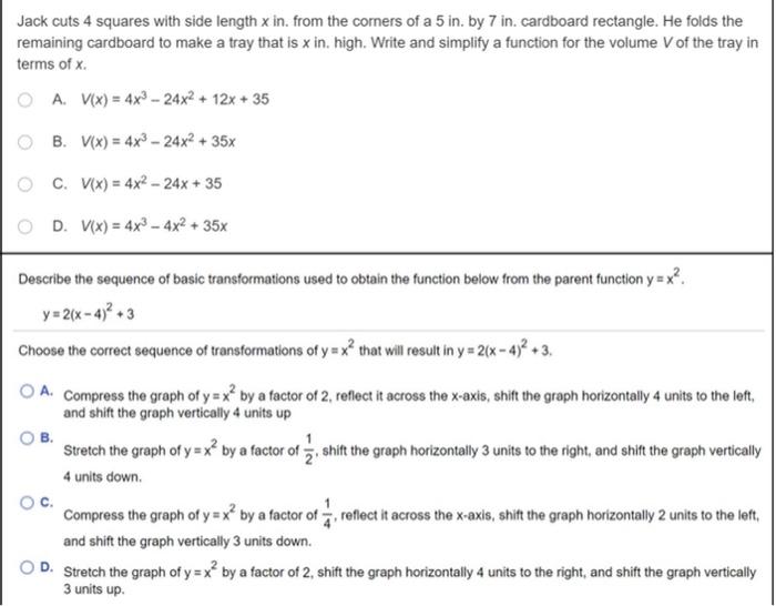 Solved Jack Cuts 4 Squares With Side Length X In From Th Chegg Com