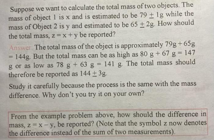 Solved Suppose we want to calculate the total mass of two | Chegg.com
