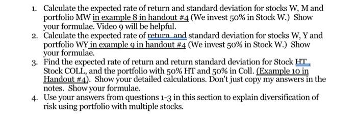 Solved 1. Calculate the expected rate of return and standard | Chegg.com