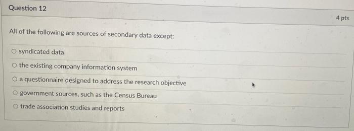 Solved Question 12 4 pts All of the following are sources of | Chegg.com
