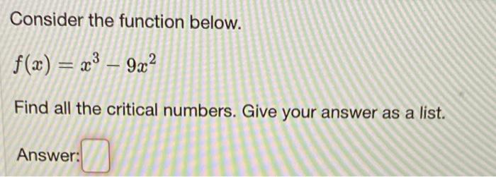 Solved Consider the function below. f(x) = x3 – 9x | Find | Chegg.com