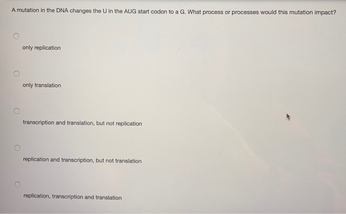 Solved A mutation in the DNA changes the U in the AUG start | Chegg.com