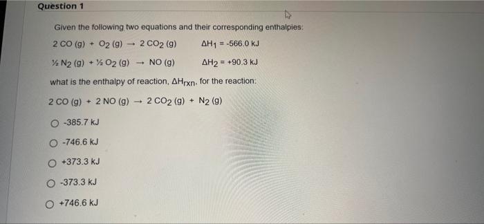 Solved Question 1 Given the following two equations and | Chegg.com