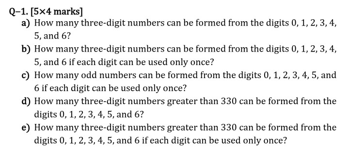 Solved Q-1. [5x4 marks] a) How many three-digit numbers can | Chegg.com