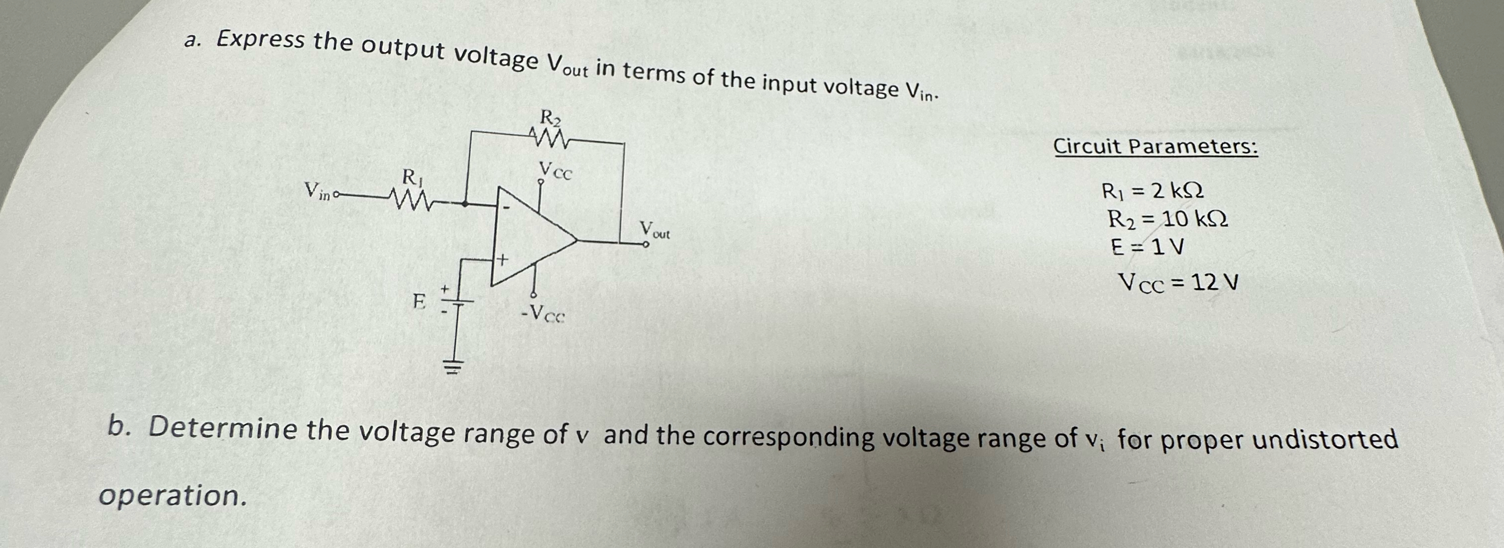 Solved a. ﻿Express the output voltage Vout ﻿in terms of the | Chegg.com