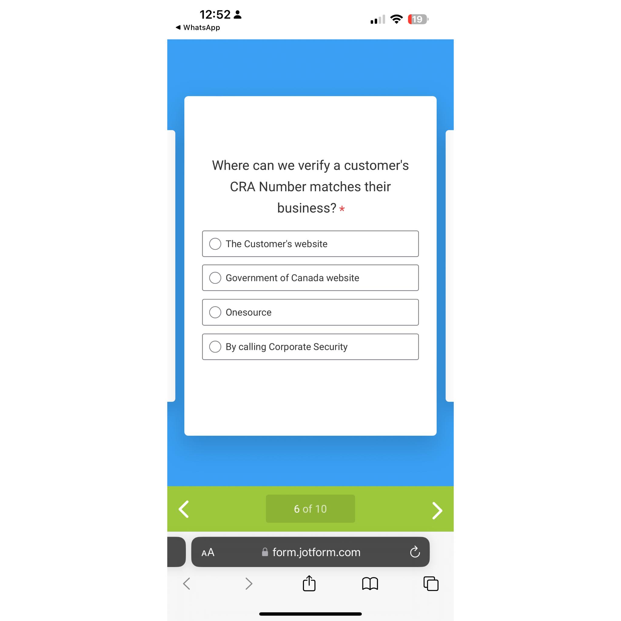 Solved 12:524 ﻿WhatsAppWhere can we verify a customer's CRA | Chegg.com