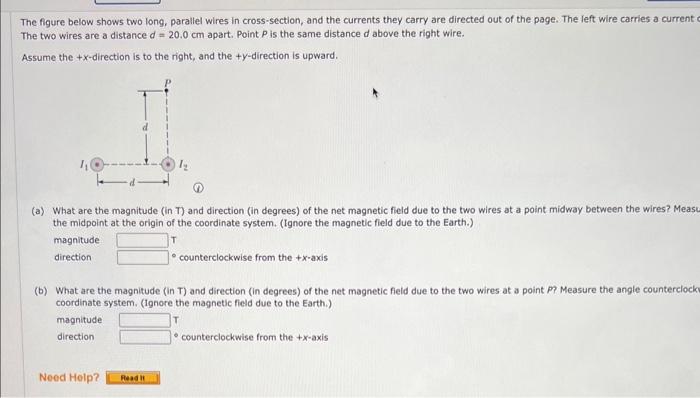 Solved The two wires are a cistance of =20.0 om apart. Point | Chegg.com