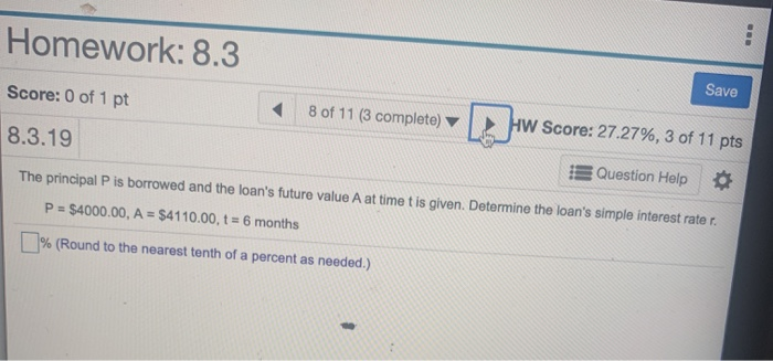 Solved Homework: 8.3 Score: 0 of 1 pt Save 8 of 11 (3 | Chegg.com
