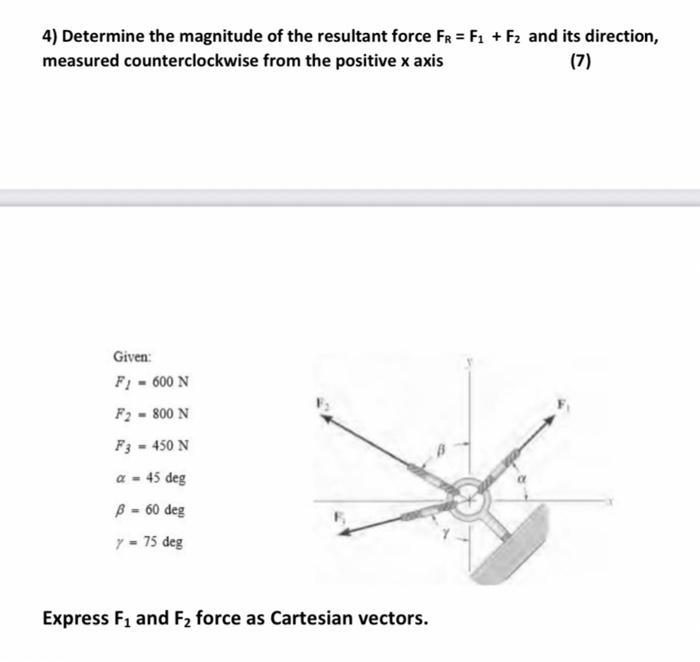 Solved 4) Determine The Magnitude Of The Resultant Force FR | Chegg.com