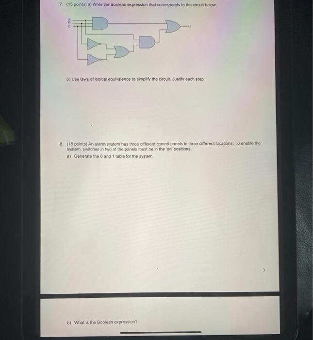 Solved 7. (15 points) a) Write the Boolean expression that | Chegg.com