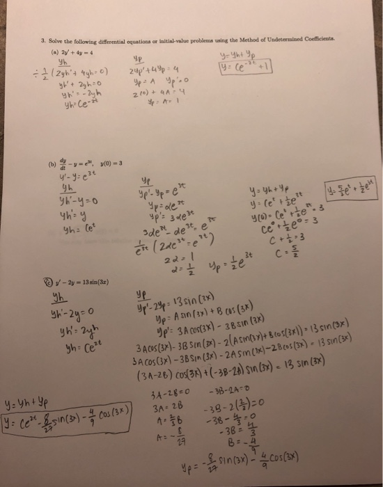 Solved 3. Solve The Following Differential Equations Or | Chegg.com