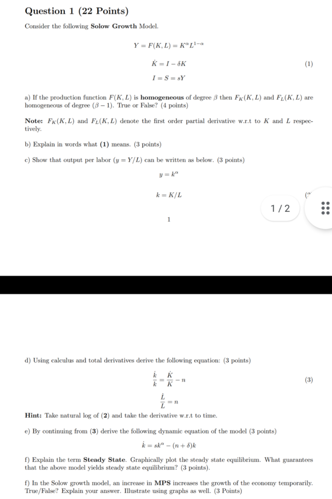 Solved Consider the following Solow Growth Model. | Chegg.com