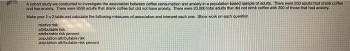 A cohort study wn conducted to restigate the association between coffee consumption and anxiety na population-based sample of