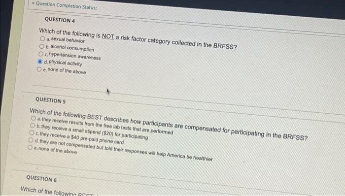 Solved The Purpose of the BRFSS is to generate the following | Chegg.com