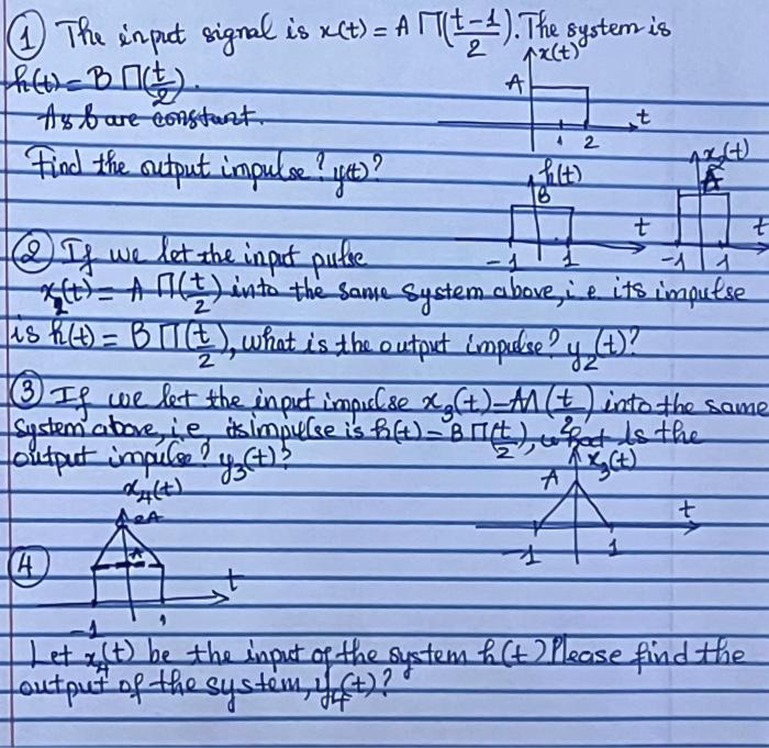 Solved (1) The input signal is x(t)=AΠ(t−1). The system is