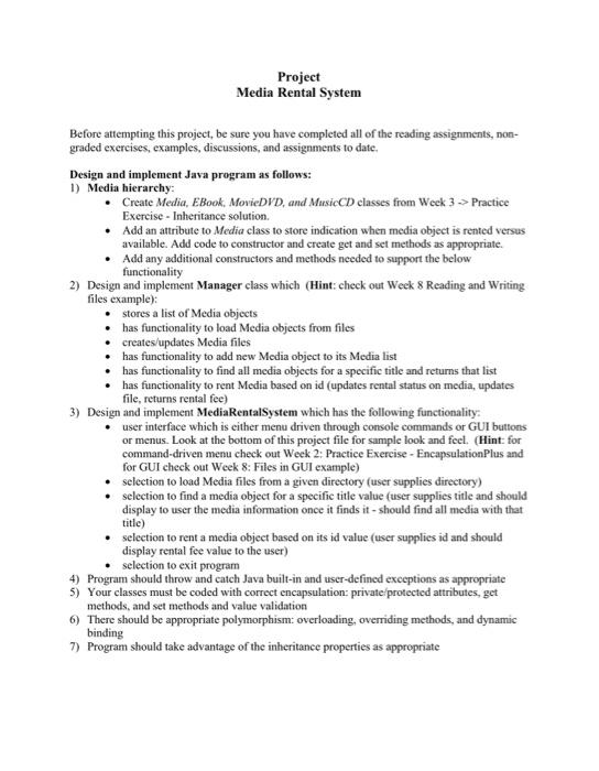 Project Media Rental System Before attempting this